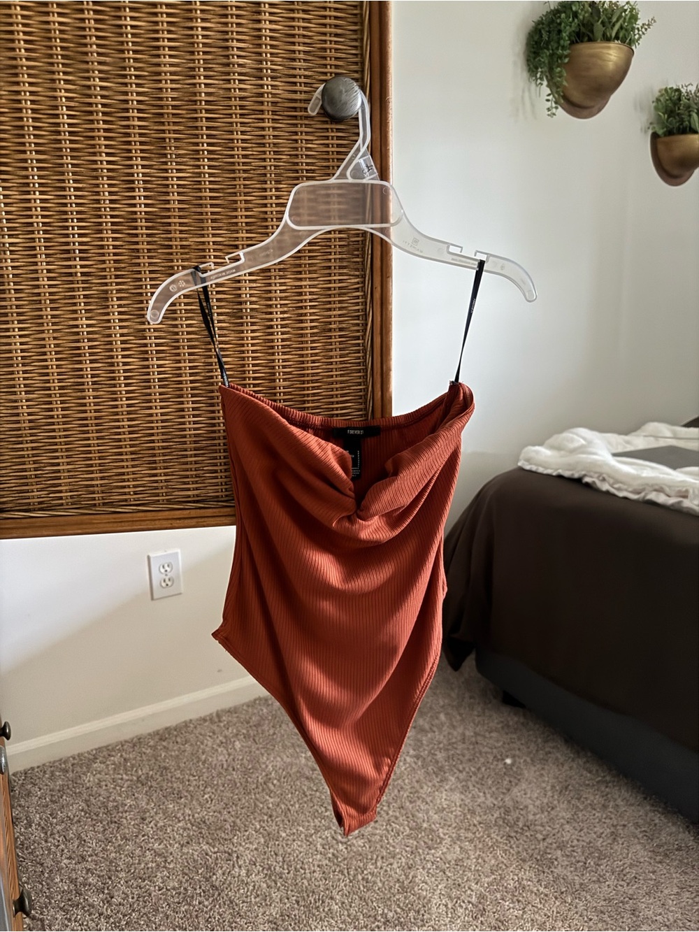 Forever 21 Rust Ribbed Cowl Neck Bodysuit